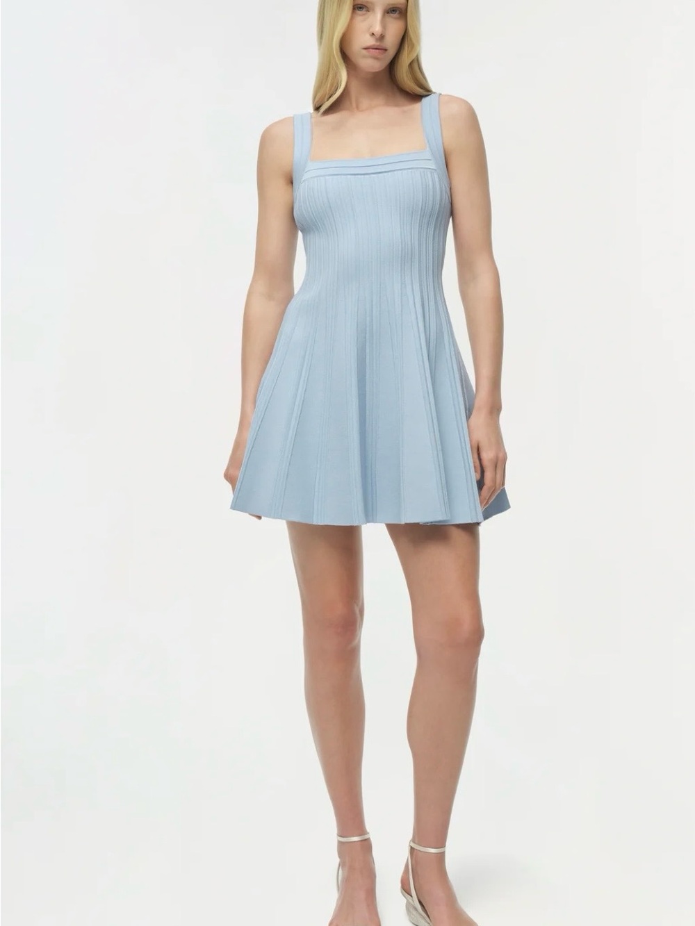 Simkhai Light Blue Square Neck Ribbed Mini Dress - Picture 2 of 7